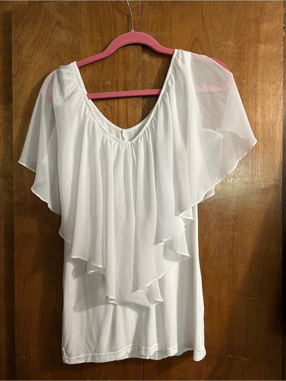 White Flutter Sleeve V-Neck Blouse